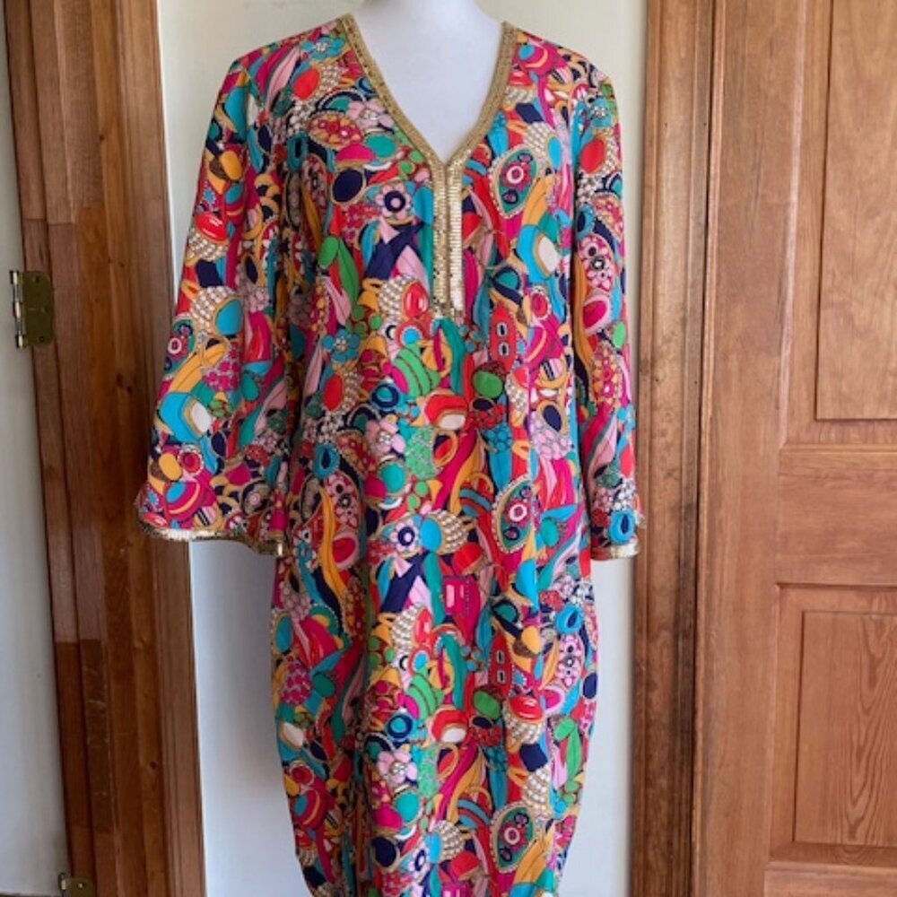 LILLY PULITZER Shannen Bling My Chimes Silk Kimono Tunic Lined Dress 10